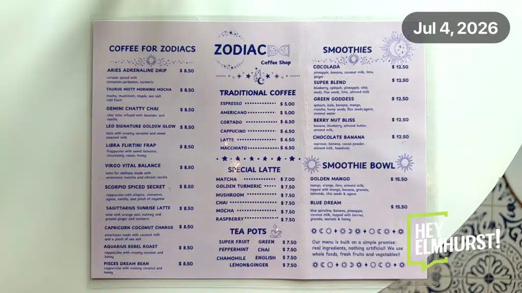 Zodiac Coffee Shop — Menu 01