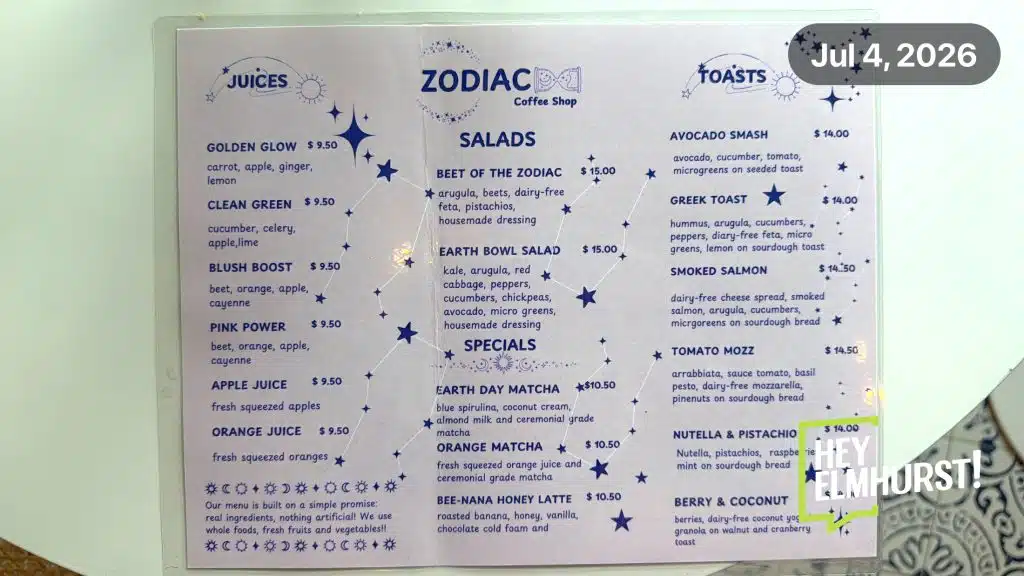 Zodiac Coffee Shop — Menu 02